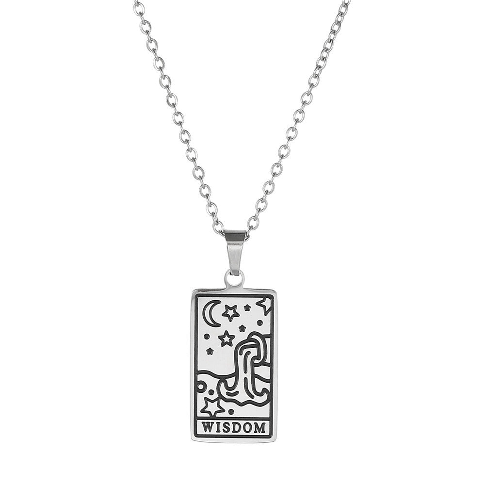Minimalist Geometric Drip Oil Plated Titanium Steel Tarot Pendant Necklace with Cable Chain