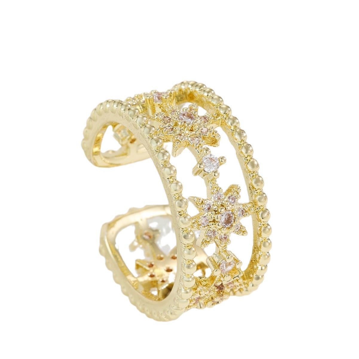 Anillo minimalista geométrico ajustable para mujer con incrustaciones de circonio en cobre