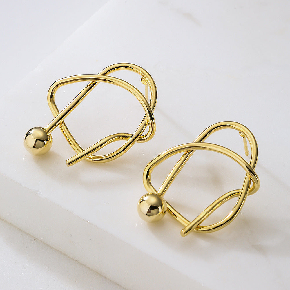 Orecchini Geometrici da Donna in Ottone Placcato Oro 18K con Forma Irregolare Contemporanea