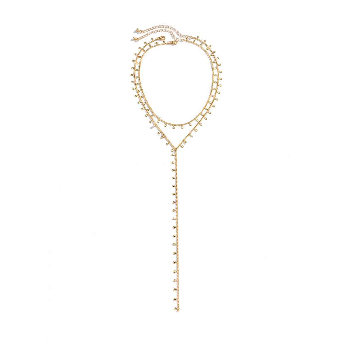 Minimalist Drip-Shaped Pendant with Layered Chain Necklace for Women, Electroplated Metal, Tassel Accents