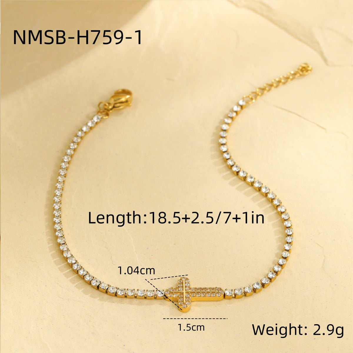 Fashionable Geometric Cross Bracelet in Stainless Steel with Rhinestone Inlay and Gold Plating for Women