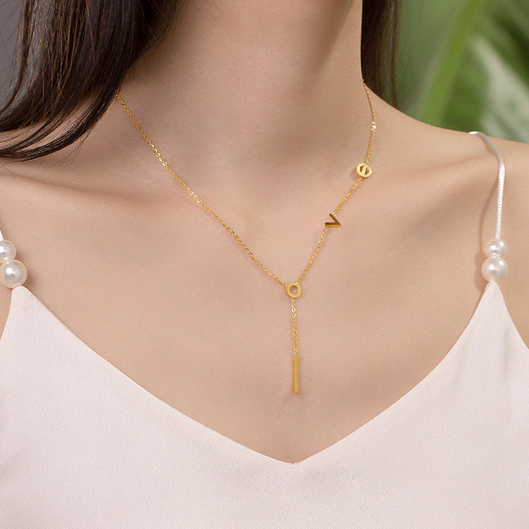 Minimalist LOVE Letter Titanium Steel Necklace for Women with Plated Finish and Delicate Clavicle Chain