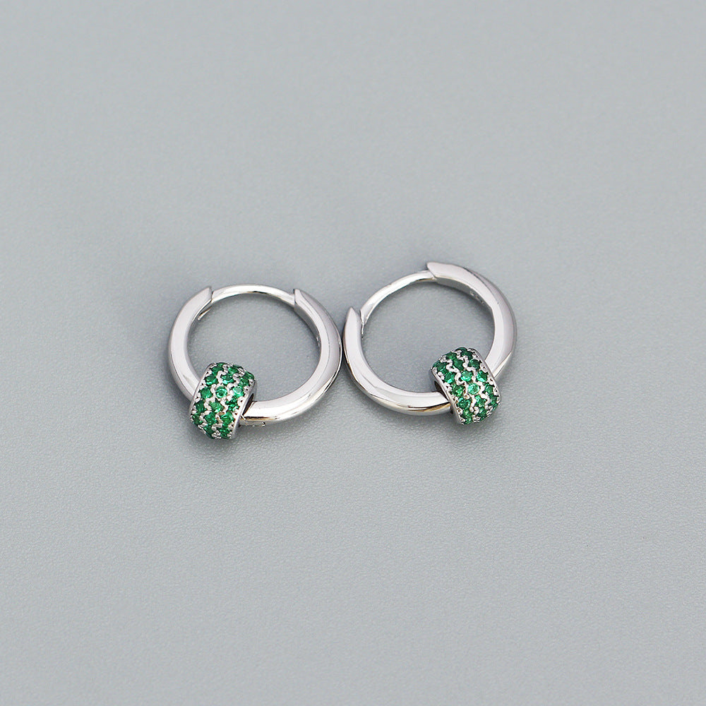 Sweet 925 Sterling Silver Geometric Lucky Bead Hoop Earrings for Women