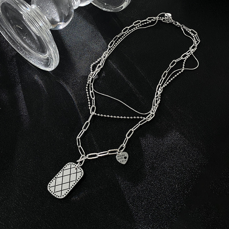Minimalist Geometric Titanium Steel Necklace with Pearl Cable Chain