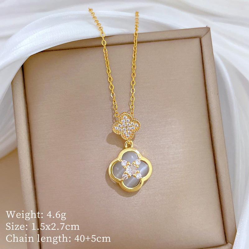 Sweet Cartoon Animal Micro-Inlaid Cubic Zirconia Brass Pendant Titanium Steel Necklace for Unisex