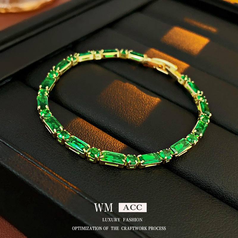 Elegant Gold Plated Geometric Cubic Zirconia Emerald Bracelet for Women