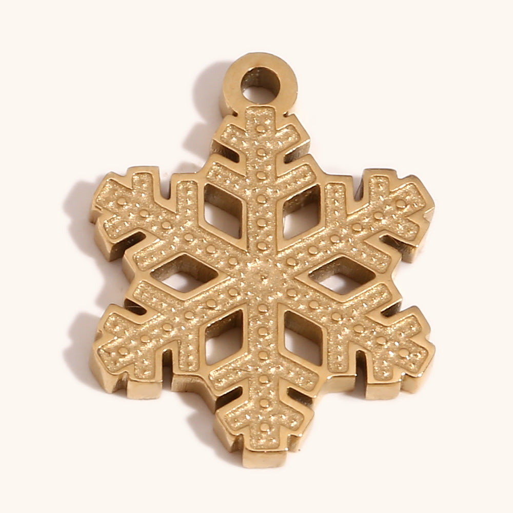 Ciondolo a tema natalizio con alce e fiocco di neve in acciaio inossidabile con placcatura in oro 14K da donna, accessorio festivo per le vacanze