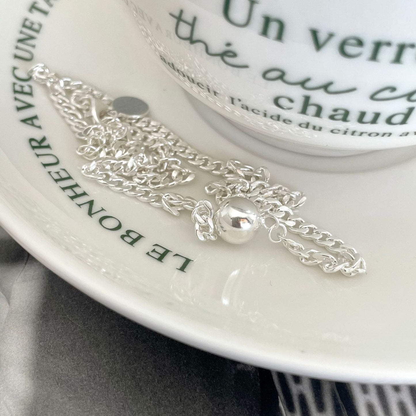 Sweet Minimalist Round Bead Choker Necklace in 925 Sterling Silver with Braided Chain Design