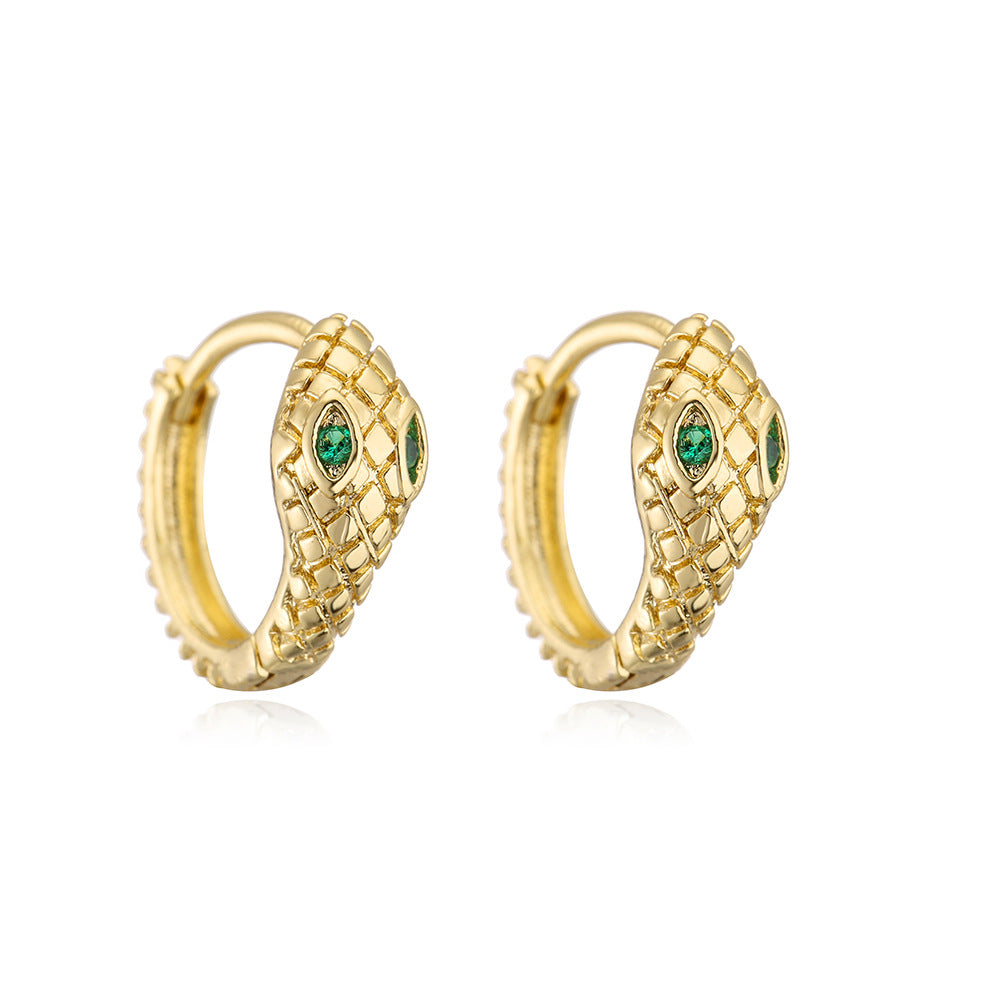 Orecchini a cerchio minimalisti in rame a forma di serpente con placcatura in oro 18K e intarsio di zirconi per donna