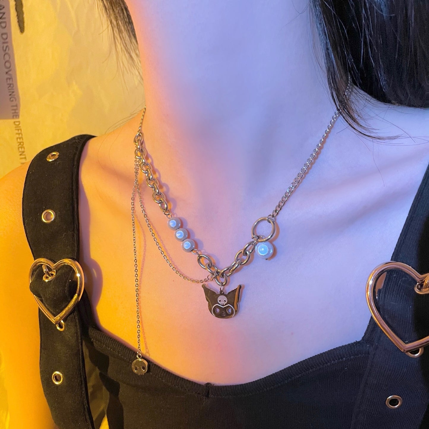 Collar Minimalista de Doble Capa con Cadena de Serpiente, Geométrico, de Acero de Titanio, Bañado, Unisex