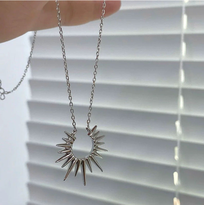 Sunflower Geometric Titanium Steel Plated Pendant Necklace for Women