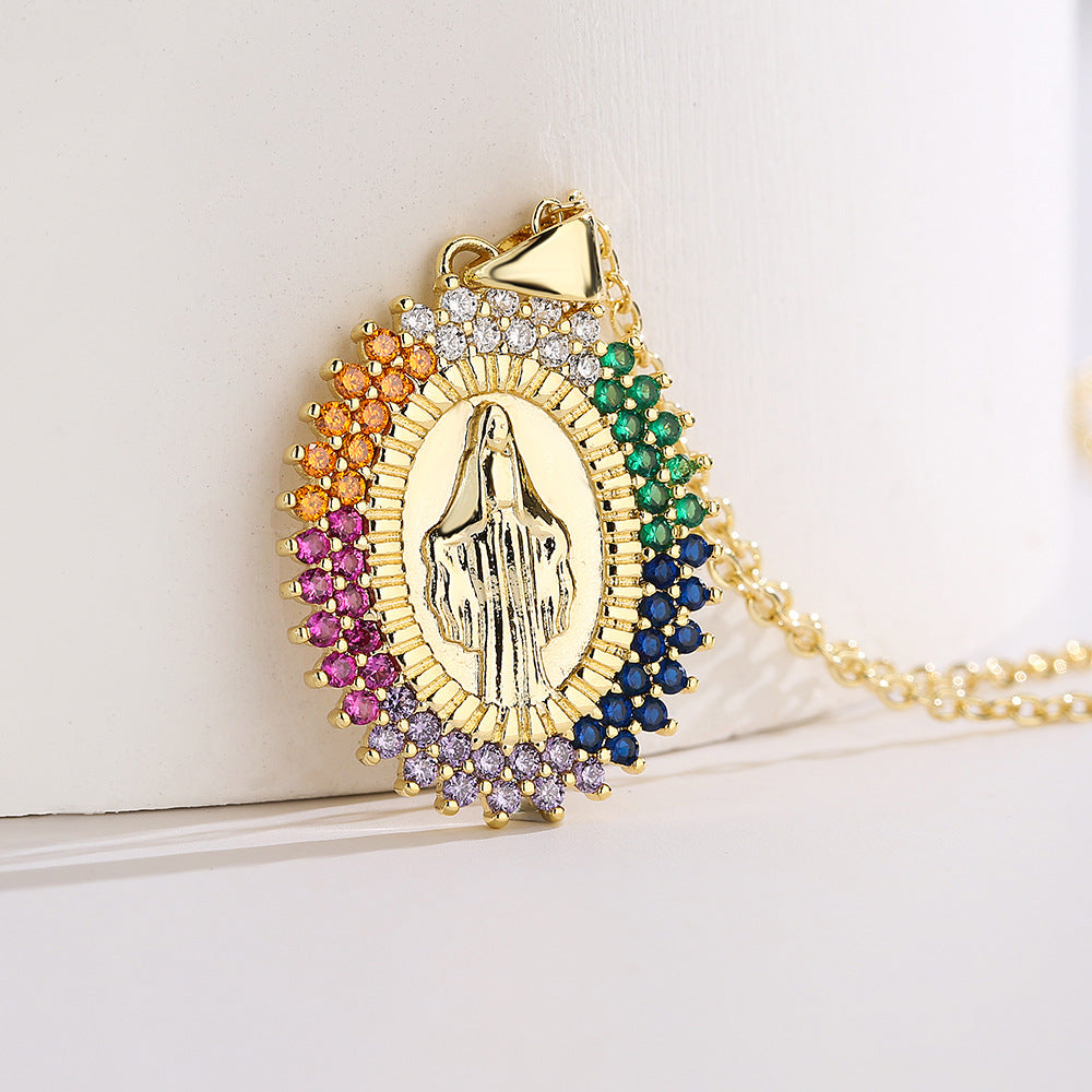 Geometric Maria Pendant Necklace in Copper with Real Gold Plating and Zirconia Accents