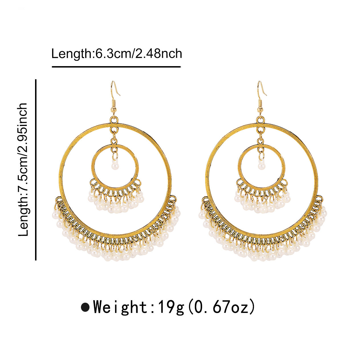 Ethnic Bohemian Geometric Earrings with Pearl Accents in Zinc Alloy with Plated Finish for Women