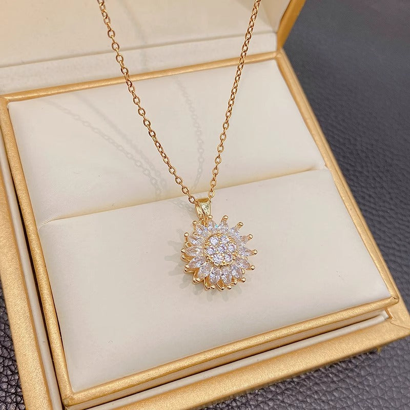Minimalist Sunflower Pendant Necklace in Titanium Steel with Plated Finish for Unisex Wear