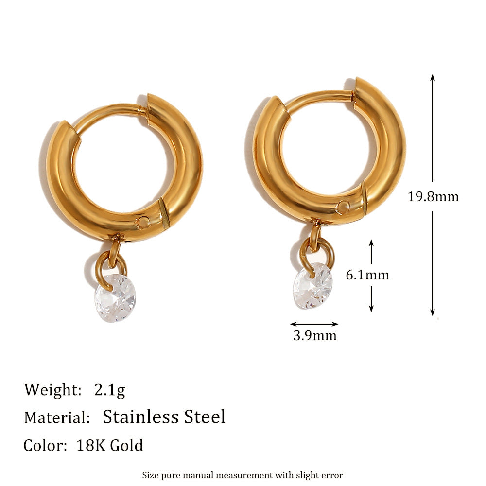 Orecchini Pendenti Geometrici Minimalisti in Acciaio Inossidabile con Placcatura in Oro 18K e Zirconia Bianca da Donna