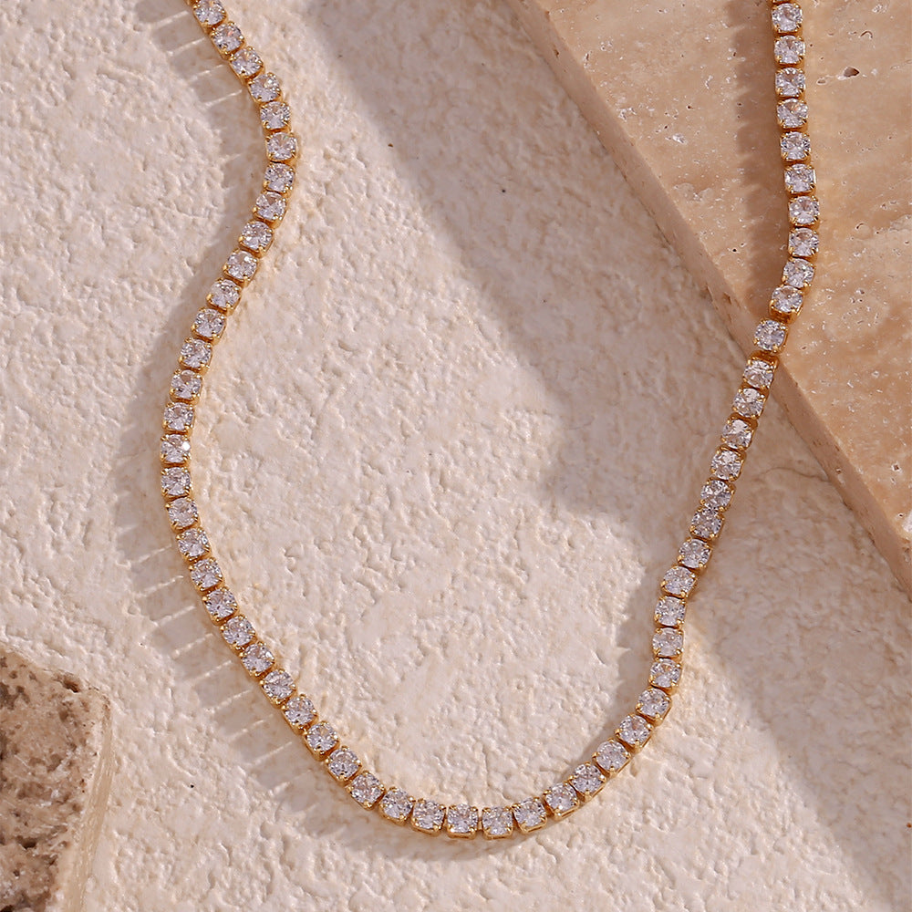 Minimalist Geometric Copper Necklace with 18K Gold Plating and Micro-Paved Zirconia for Women