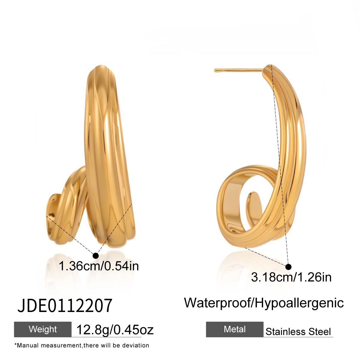 Luxury Elegant Geometric Stainless Steel Spiral Wrapped Stud Earrings PVD Gold Plated