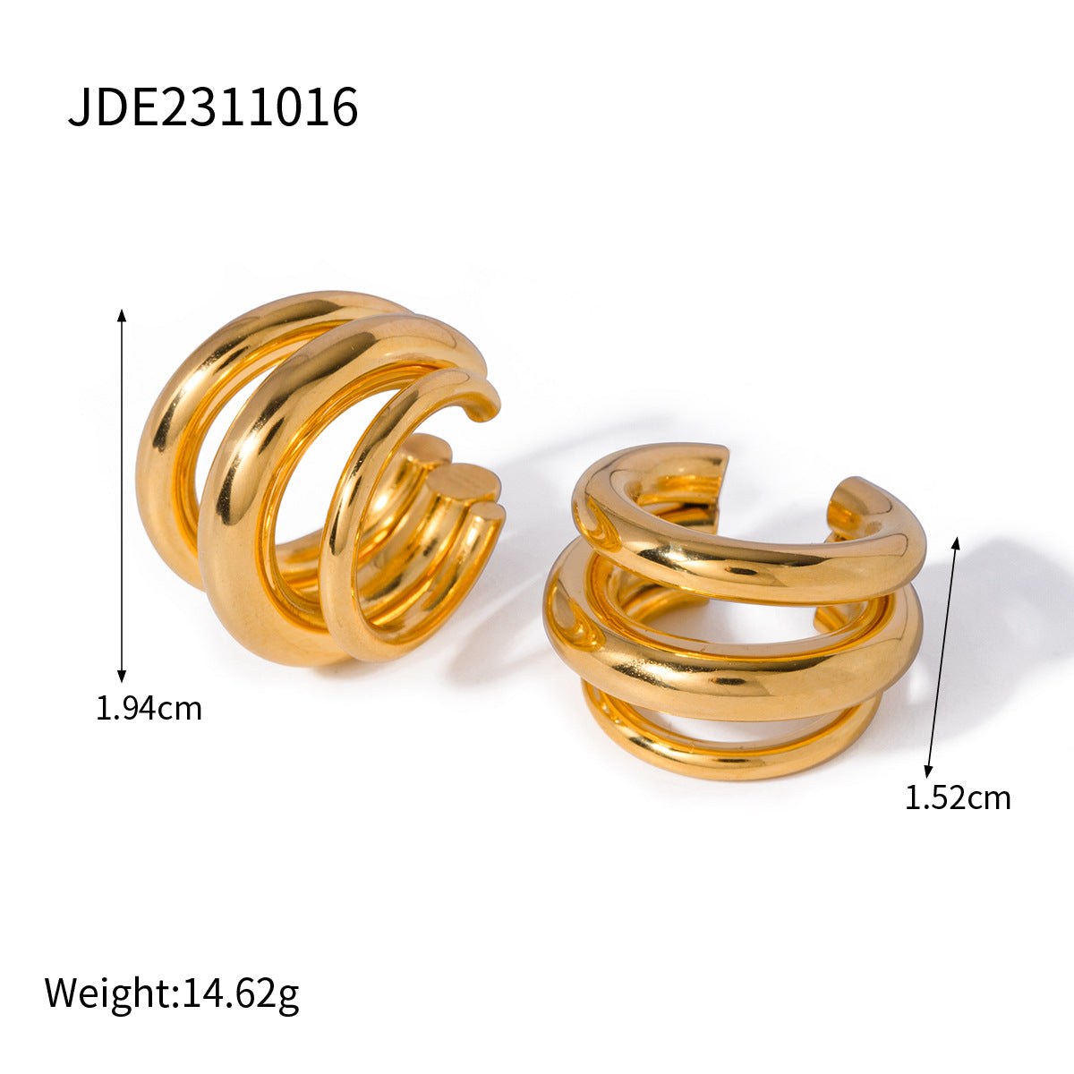 Pendientes de oreja de acero inoxidable geométricos chapados en oro para mujer, clips de oreja sin perforación en forma de U con estilo minimalista moderno