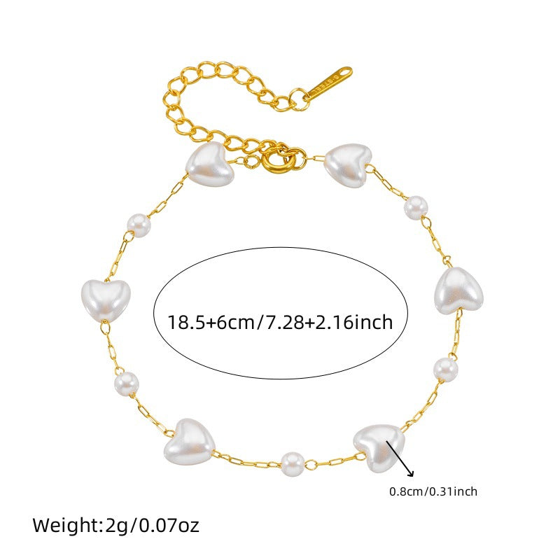 Vintage Elegant Heart Teardrop Pearl Plated Stainless Steel Necklace Bracelet Set for Women