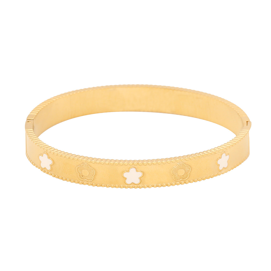 Fashion Stainless Steel Bracelet with Five-Leaf Clover Floral Design Electroplated for Women