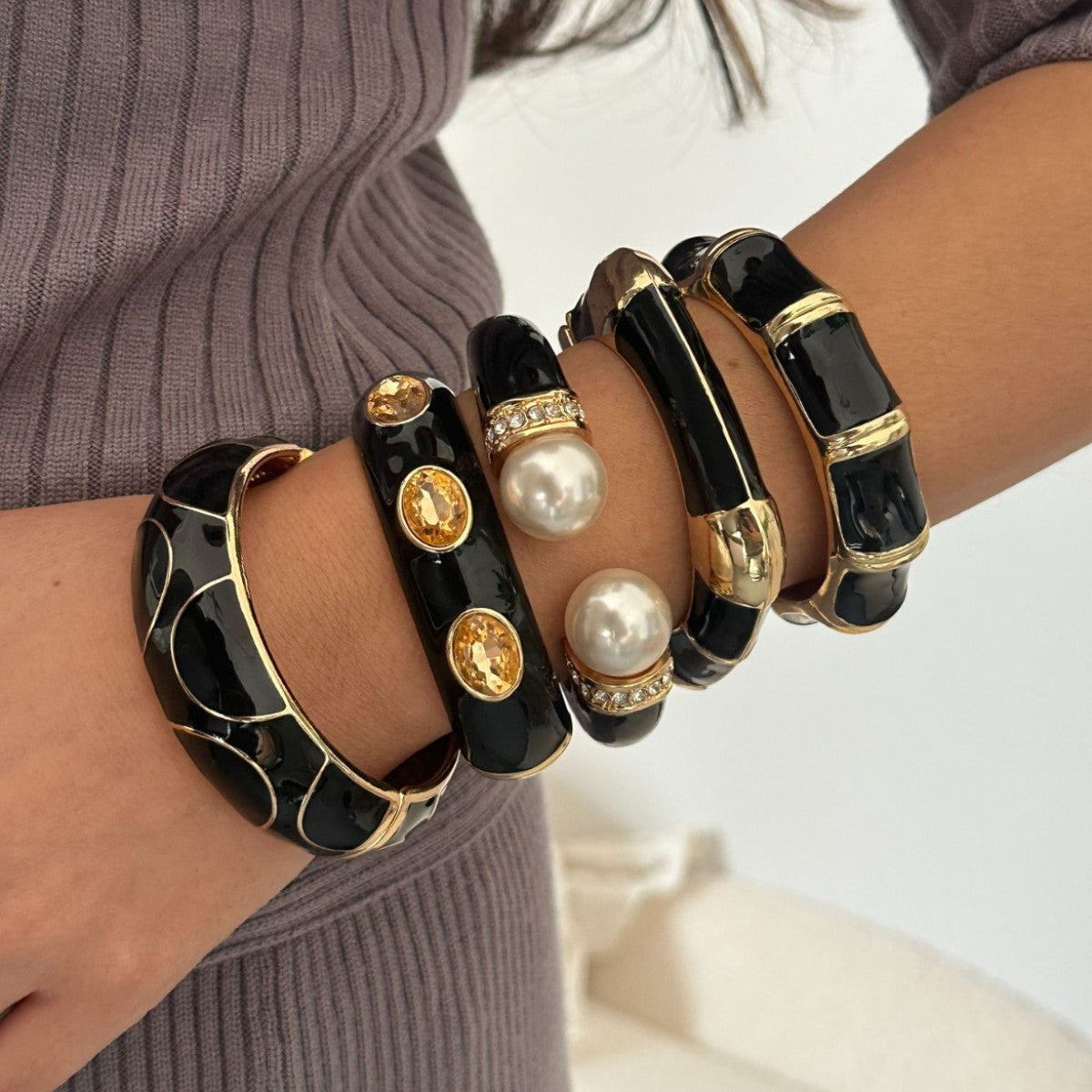 Vintage Wavy Bamboo Section Heart Enamel Drip Oil Plated Alloy Cuff Bracelet for Women