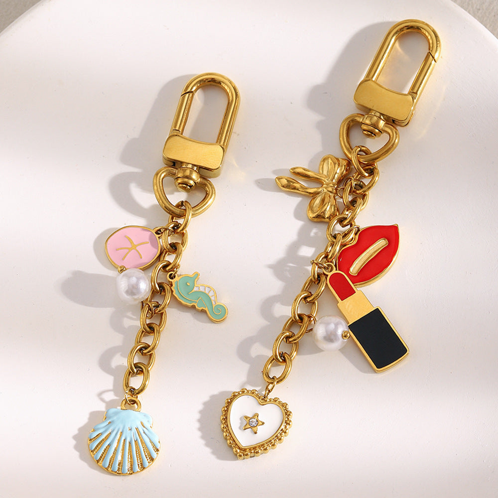 Creative Geometric Keychain Pendant Accessory in Stainless Steel with 18K Gold Plating for Women