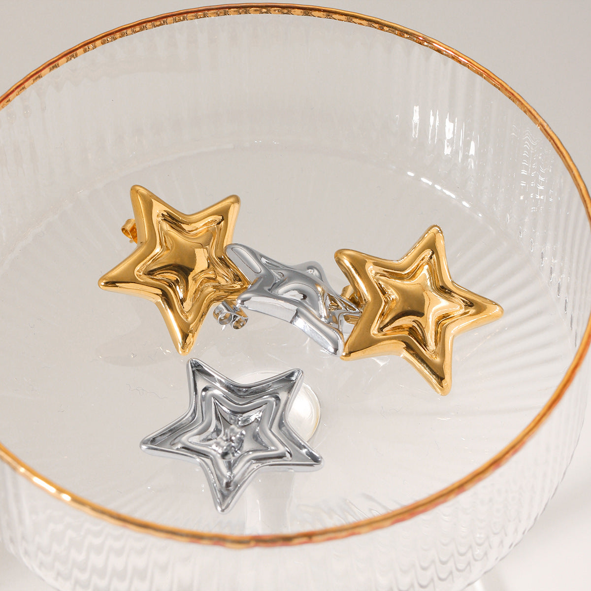 Minimalist Geometric Star Stainless Steel Stud Earrings with Plated Finish for Women