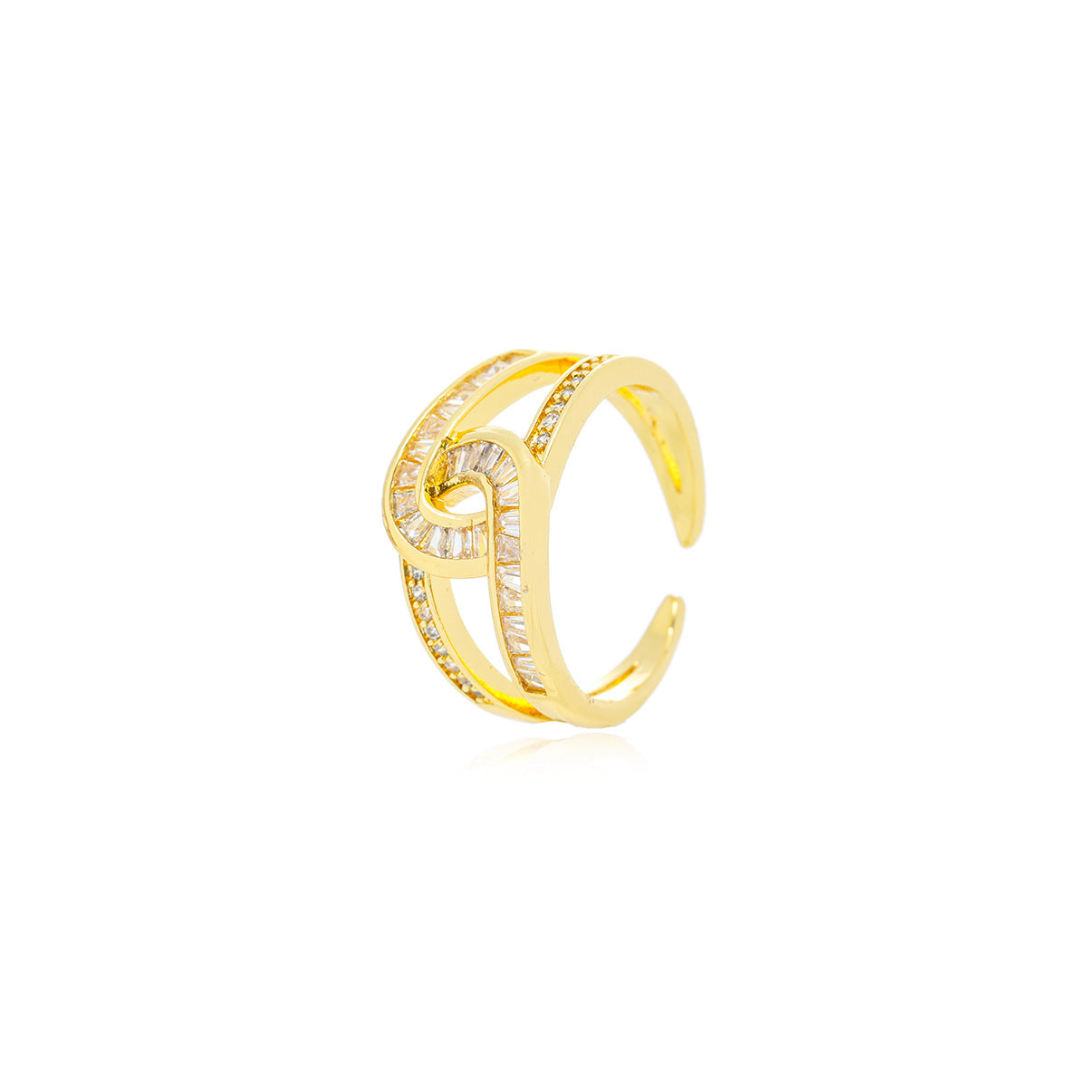 Luxury Geometric Shiny Zircon Ring in Gold-Plated Copper for Women with Adjustable Band