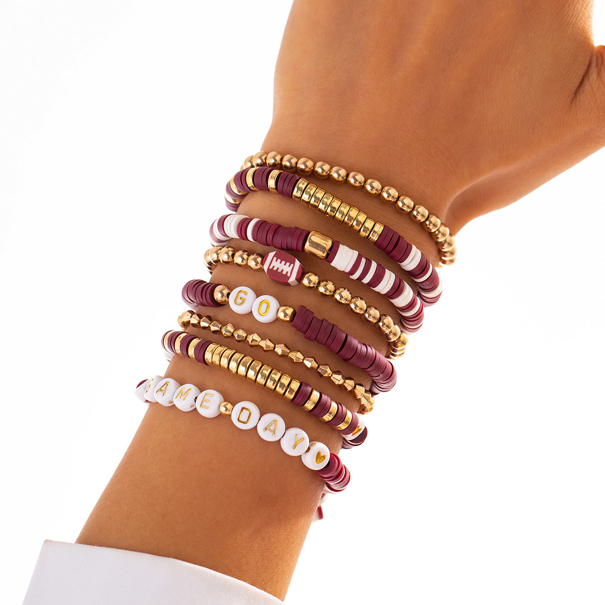 Stackable Geometric and Letter-Shaped Polymer Clay Bracelet Set for Women with Handcrafted Finish