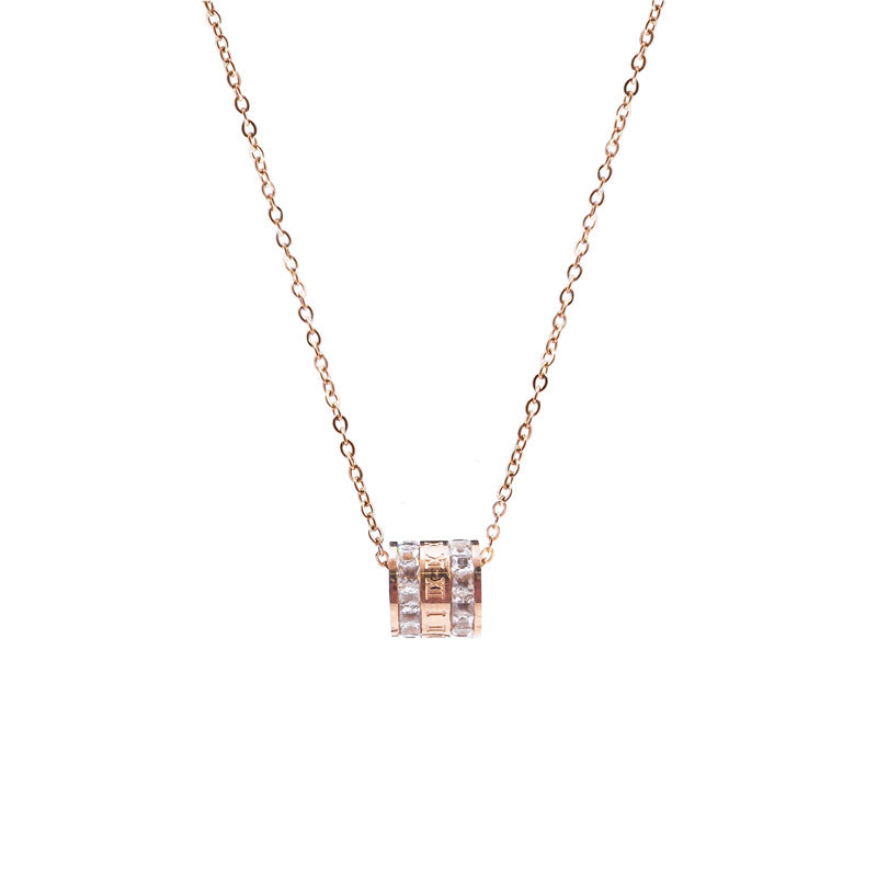 Minimalist Waist-Shaped Titanium Steel Necklace for Women with Rhinestone Inlay and Plated Finish on O-Chain