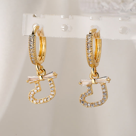 Sweet Minimalist Heart-Shaped Copper Gold-Plated Zircon Earrings for Women