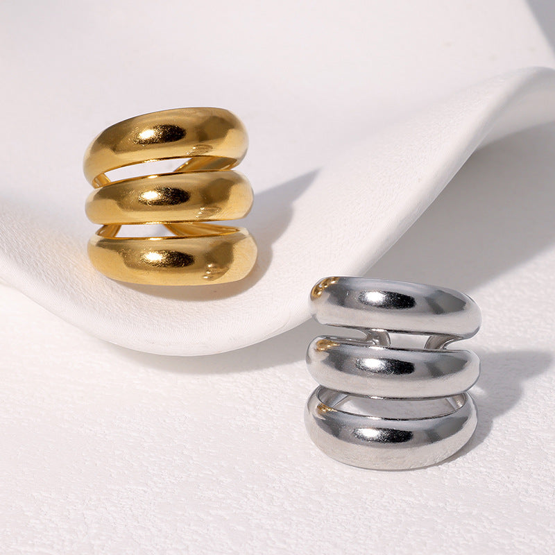 Punk Style Geometric Stainless Steel Open Ring with Plating Finish for Women