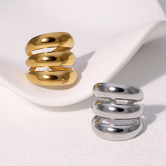 Anillo Abierto de Acero Inoxidable con Acabado de Galvanoplastia de Estilo Punk Geométrico para Mujer