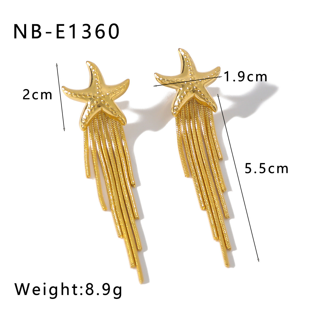 Minimalist Star-Shaped Stainless Steel Earrings with 18K Gold Plating for Women — Geometric Asymmetrical Tassel Design for Summer Beach Style
