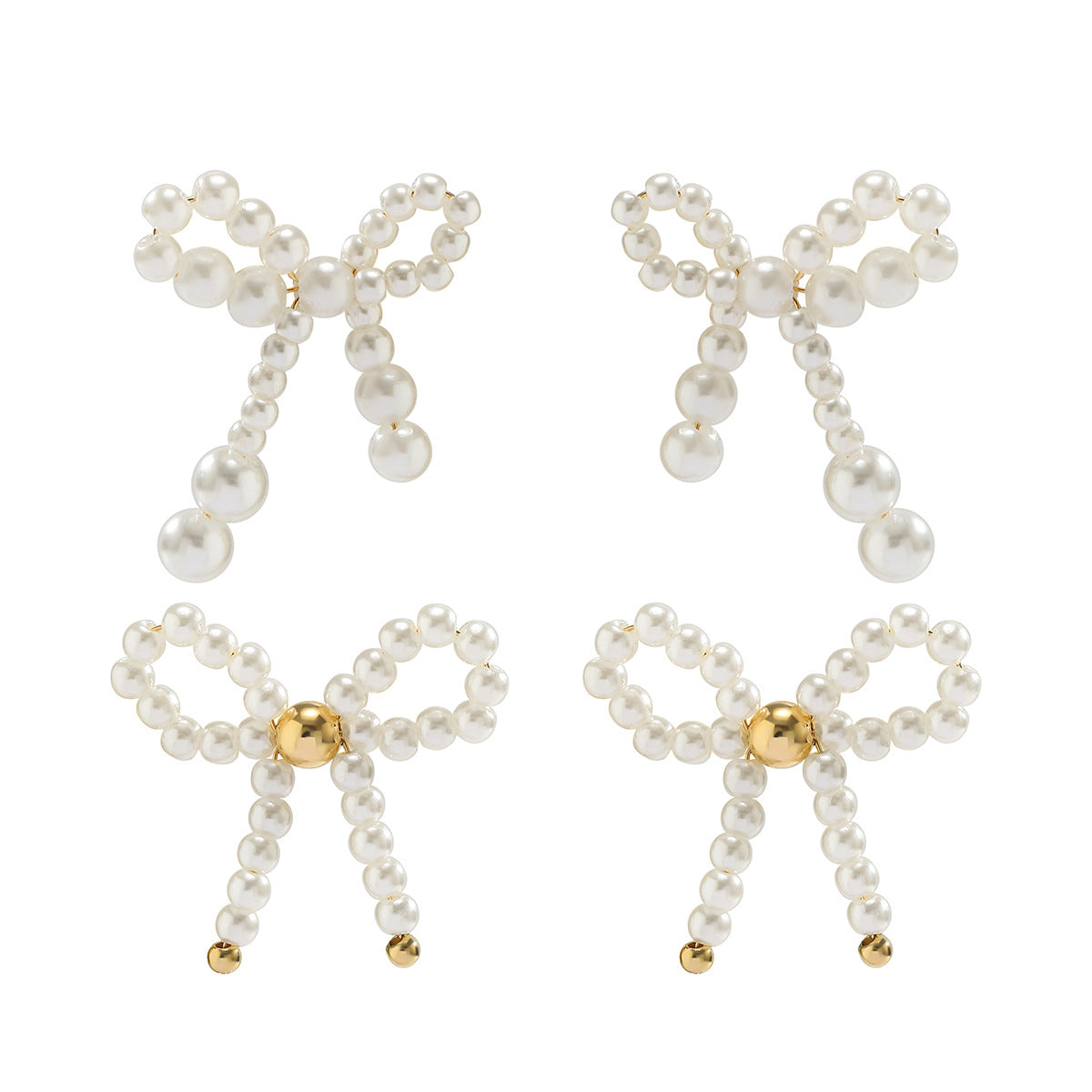 Dainty Bow-Shaped Earrings with Imitation Pearl Accents for Women, Handcrafted Fresh and Sweet Style