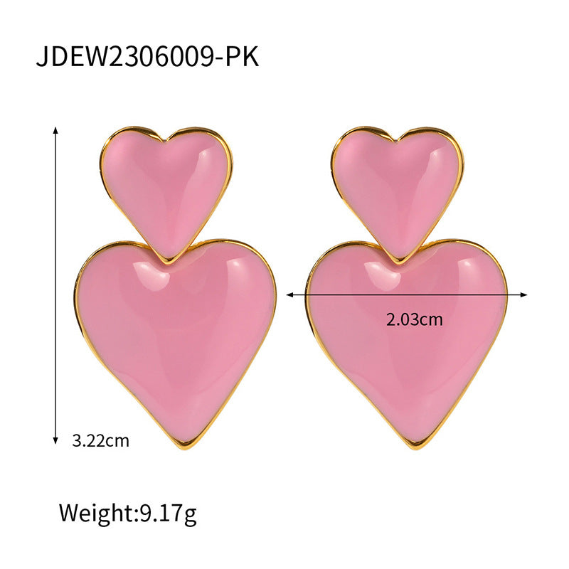 Minimalist 18K Gold Plated Heart Enamel Drop Earrings Stainless Steel Fashion Jewelry for Women