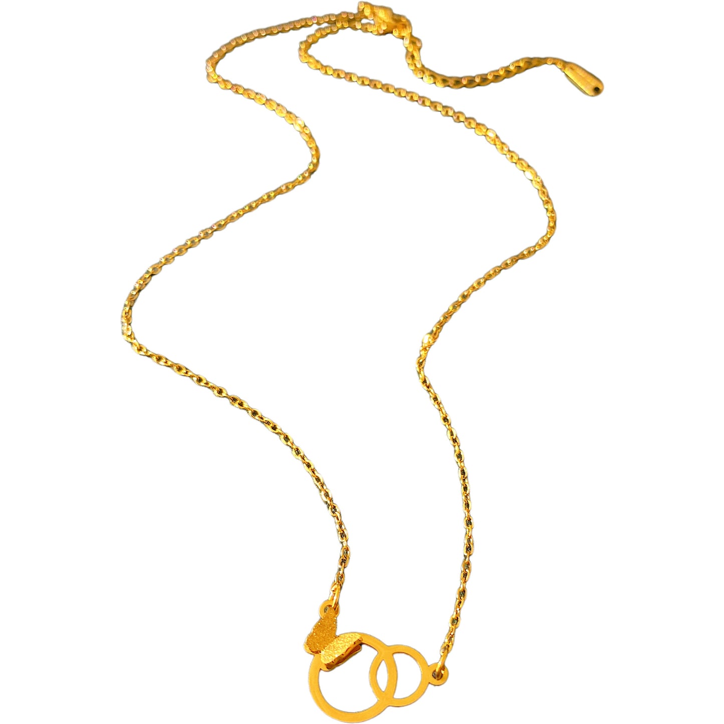 Sweet Butterfly Double Round Titanium Steel Plated Necklace Unisex Cable Chain