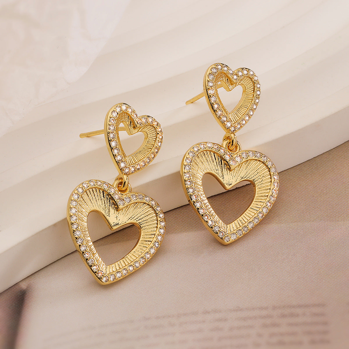 Minimalist Heart-Shaped Copper Earrings with Real Gold Plating and Zircon Accents for Women
