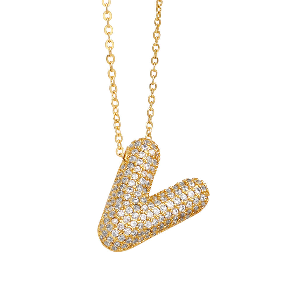 Minimalist Letter Brass Cubic Zirconia Plated Necklace Cable Chain Unisex