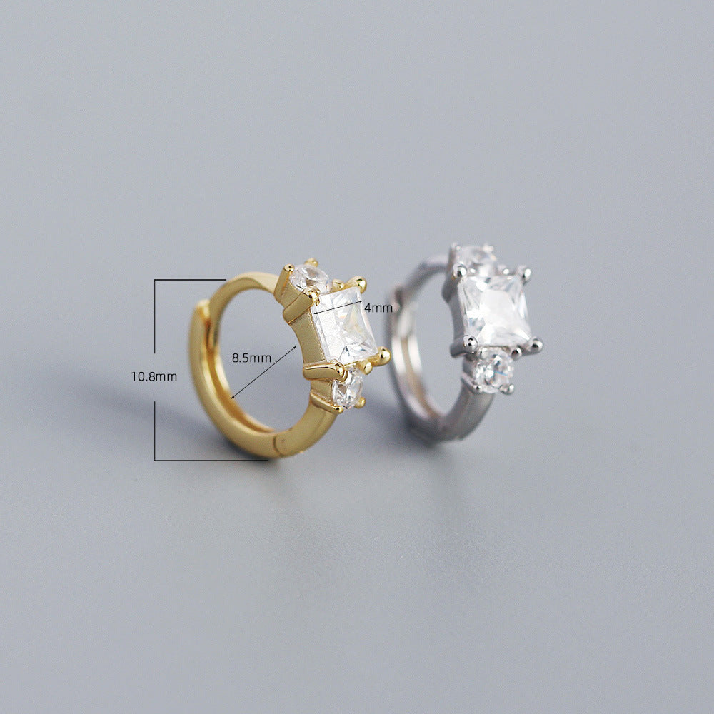 Minimalist Square Shaped S925 Sterling Silver Zircon Stud Earrings for Women