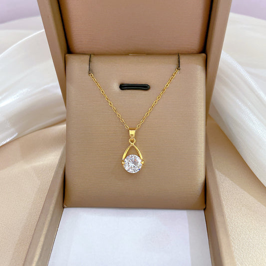 Luxury Titanium Steel Geometric Drop Zircon Necklace Clavicle Chain
