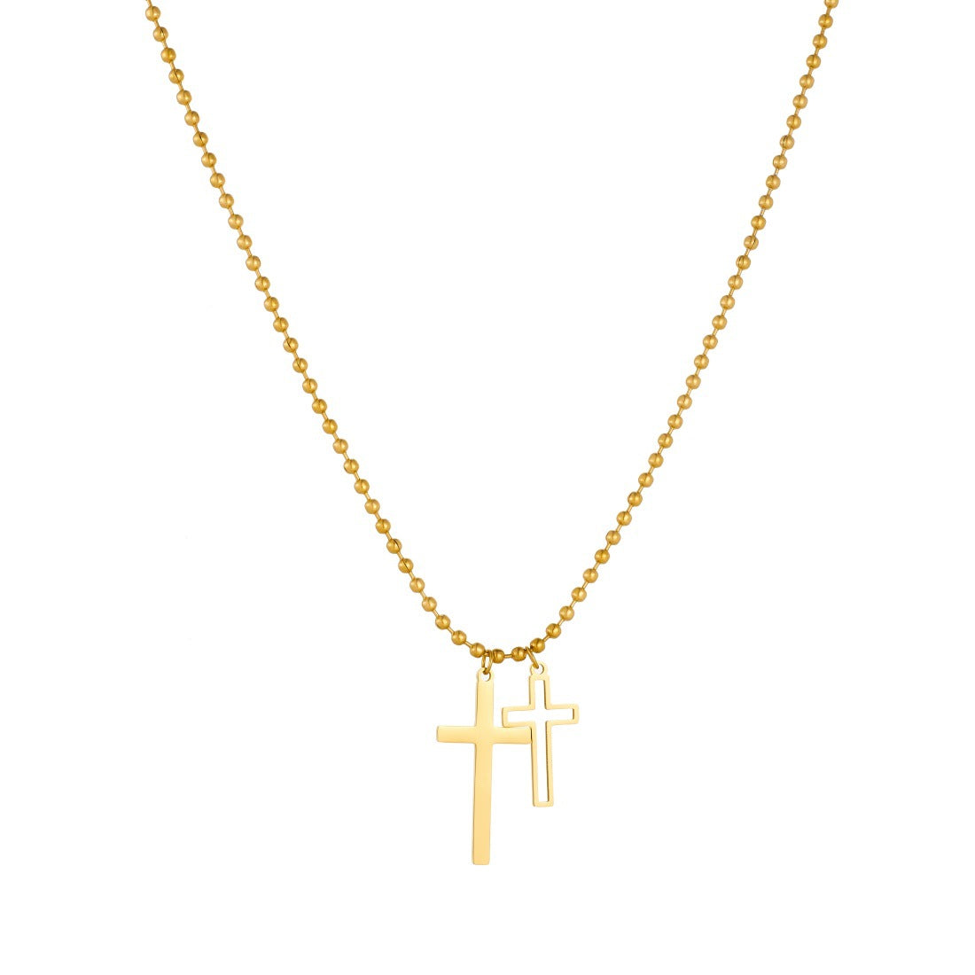 Gold Plated Stainless Steel Cross Pendant Necklace Ball Chain