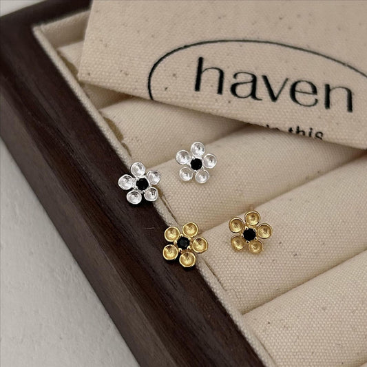 Minimalist Silver Flower Stud Earrings in 925 Sterling Silver with Plated Finish for Women