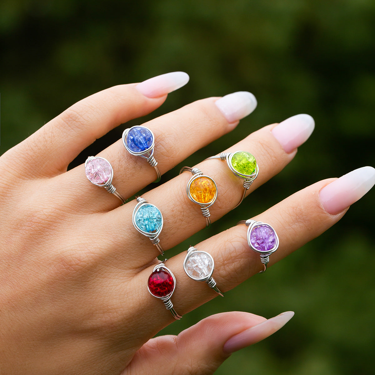 Anello da donna in rame stile rustico minimalista con perline geometriche circolari