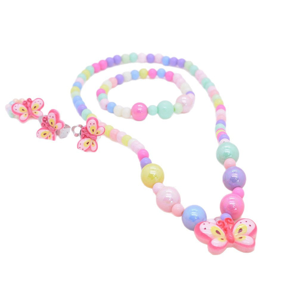 Set di collane con ciondoli a farfalla, coniglietto, arcobaleno e sirena su catena di perline per bambini
