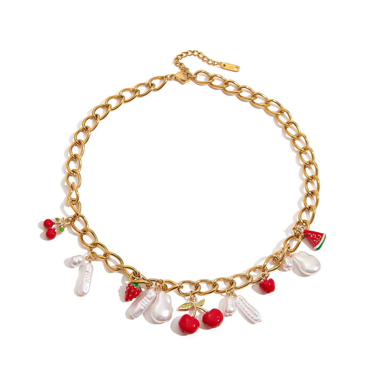 Elegant Titanium Steel Pearl Cherry Necklace Bracelet Set for Women