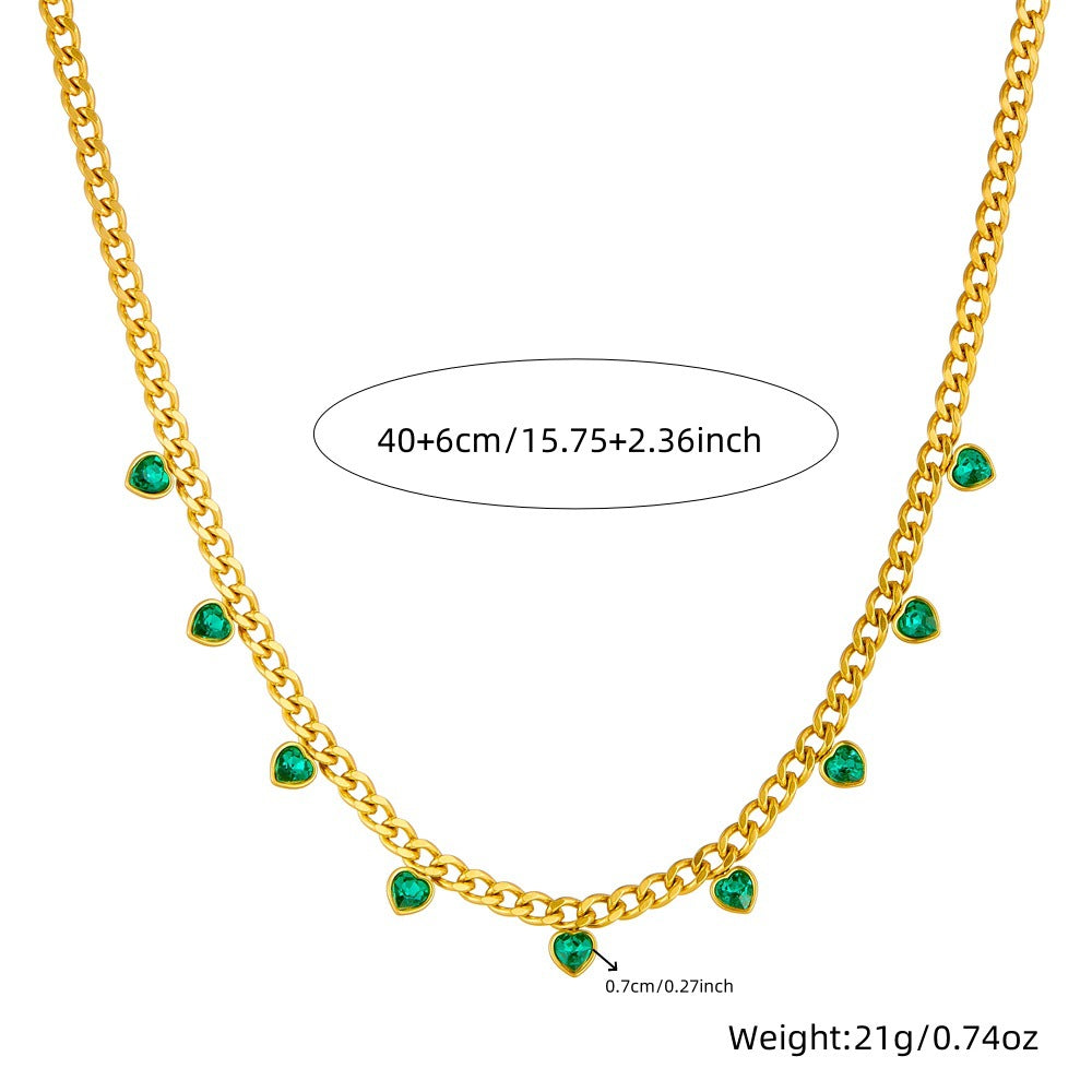 Fashion Gold Plated Heart Rhinestone Stainless Steel Necklace for Women