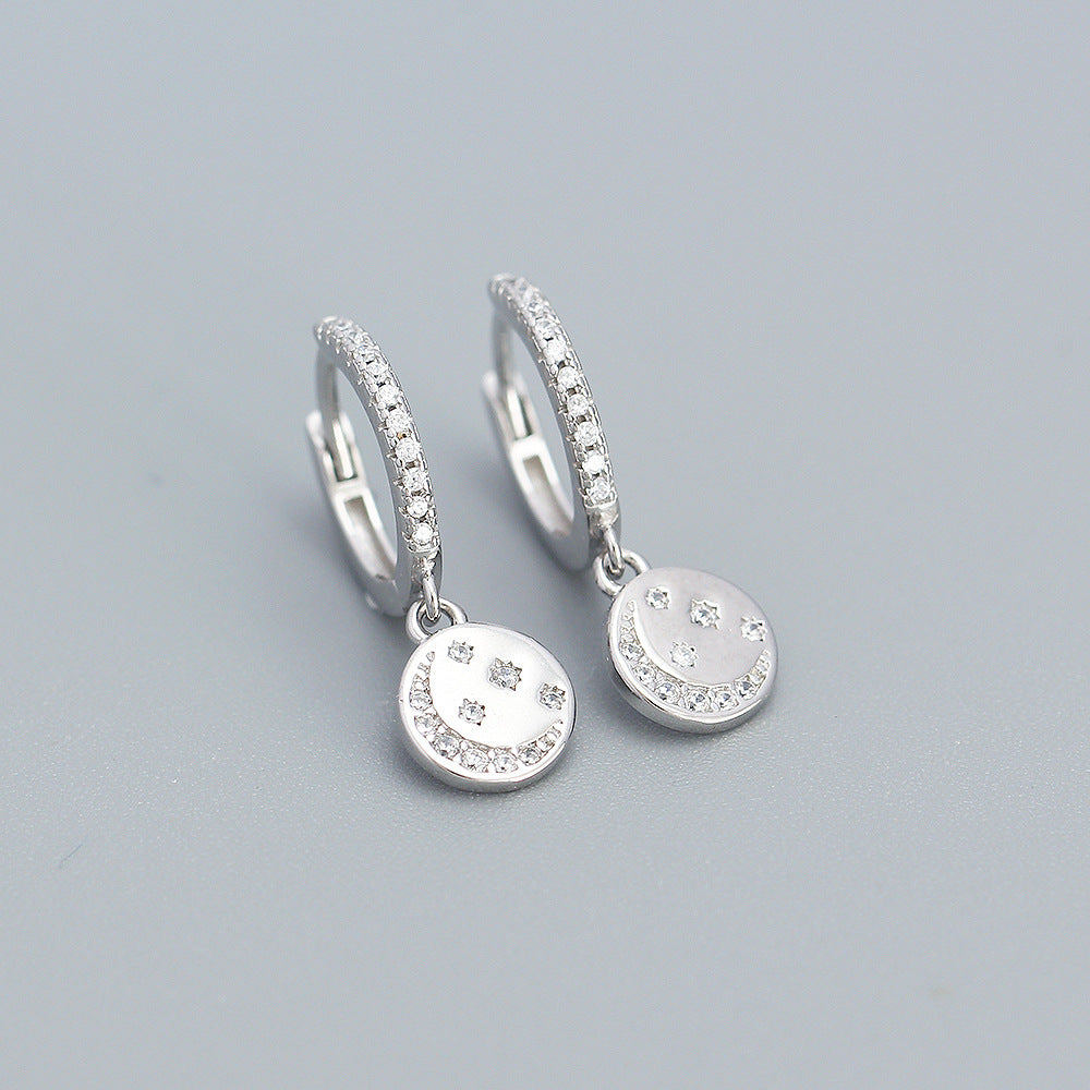 Eleganti orecchini a cerchio da donna in argento sterling 925 con stella, luna e zirconi cubici