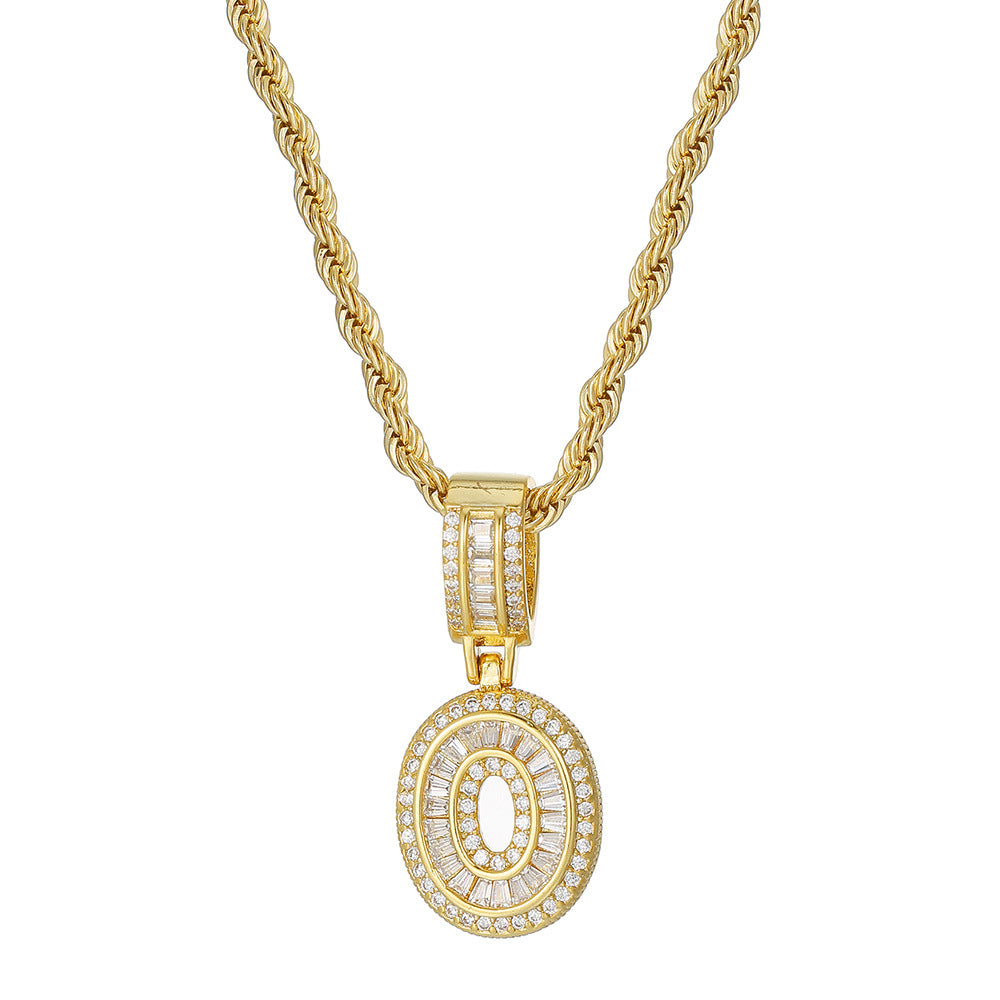 Personalized 18K Gold Plated Brass Cubic Zirconia Letter Pendant Necklace with Stainless Steel Rope Chain