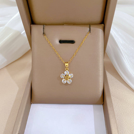 Collar de Lujo de Acero Inoxidable con Colgante de Estrella para Mujer con Incrustaciones de Pedrería, Diseño Geométrico, Delicada Cadena para la Clavícula